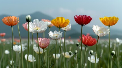 Fototapeta premium Meadows covered in a blanket of colorful spring flowers symbolizing the renewal and beauty of nature Illustration, Image, , Minimalism,