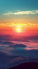 Fototapeta premium Abstract Sunrise and Sunset with Seasonal Changes in Nature Landscape: Sunlight, Hope, Paradise, Ocean Clouds, Perfect for Mobile and Computer Wallpapers, Featuring Beautiful Nature-Inspired Abstract 