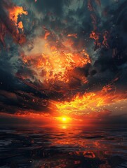 Fototapeta premium Abstract Sunrise and Sunset with Seasonal Changes in Nature Landscape: Sunlight, Hope, Paradise, Ocean Clouds, Perfect for Mobile and Computer Wallpapers, Featuring Beautiful Nature-Inspired Abstract 