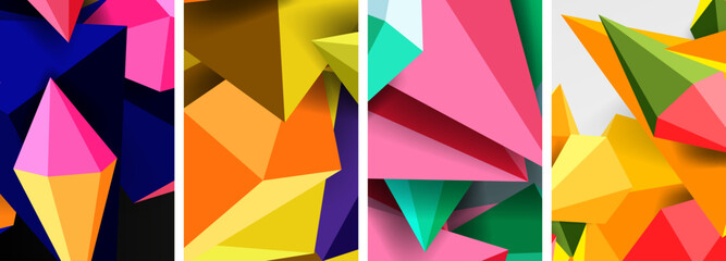 Set of triangle geometric low poly 3d shapes posters