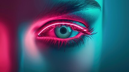A stylish neon eye illustration, created with a minimalist approach and featuring a bold color scheme. The image offers plenty of copy space for adding text or graphics.