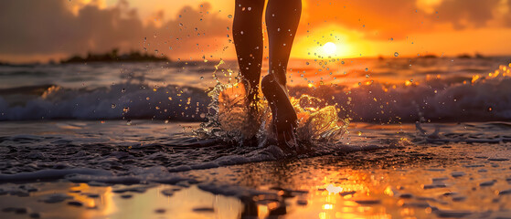 Close-up of feet wading through sea water