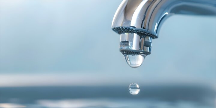 Closeup of dripping faucet wasting water isolated with no one present. Concept Water Conservation, Wasteful Habits, Environmental Impact
