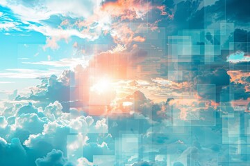 Fototapeta premium Modern Design Futuristic Cloud Computing Network - Connected Devices and Data - Trendy and Aesthetic Visual Technology Background . Beautiful simple AI generated image in 4K, unique.