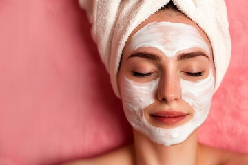 Smiling woman with face cream getting a wellness treatment