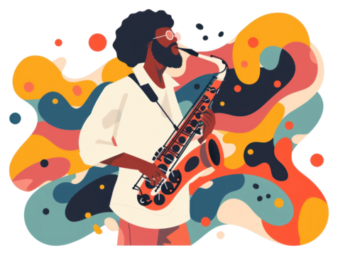 PNG Jazz musician of different playing musical instrument and singing saxophone saxophonist performance.