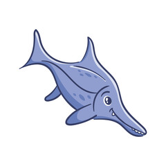 Cute ichthyosaur in Asian kawaii style. Dinosaur, prehistoric predator, mascot. Cartoon character Funny vector illustration for stickers, logo, mascot, isolated elements