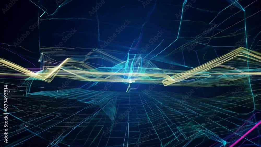 Poster abstract digital art background with futuristic elements and neon accents, capturing a high-tech vib