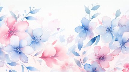 Obraz premium Abstract delicate watercolor floral background. Flowers Pink, blue. Spring, summer. Digital art. Home interior.