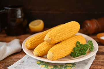 delicious freshly boiled corn on a plate