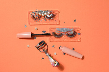 False eyelashes, concept of different makeup accessories