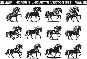 Horse Silhouette Vector Illustration Bundle Set