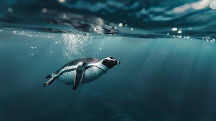 Naklejka premium Adventurous Penguin Exploring the Vibrant Underwater World