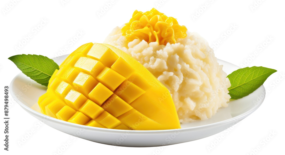 Sticker png mango sticky rice mango dessert fruit.