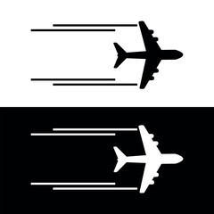 Airplane icon takeoff logo black pictogram set vector or plane take off flying silhouette shape graphic simple plain clipart symbol, airport airline jet circle sign, airplane thin line outline art	