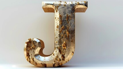 Letter J with golden gems 3d render art, unique and dynamic, isolated at white background