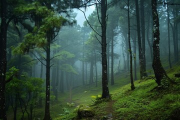 Obraz premium Watercolor-style landscape of mountains and forests, painted nature. Generative AI. Beautiful simple AI generated image in 4K, unique.