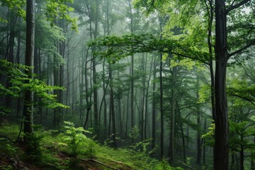 Fototapeta premium Watercolor-style landscape of mountains and forests, painted nature. Generative AI. Beautiful simple AI generated image in 4K, unique.