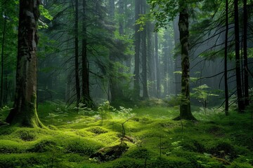 Obraz premium Watercolor-style landscape of mountains and forests, painted nature. Generative AI. Beautiful simple AI generated image in 4K, unique.