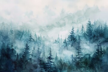Watercolor-style landscape of mountains and forests, painted nature. Generative AI. Beautiful simple AI generated image in 4K, unique.
