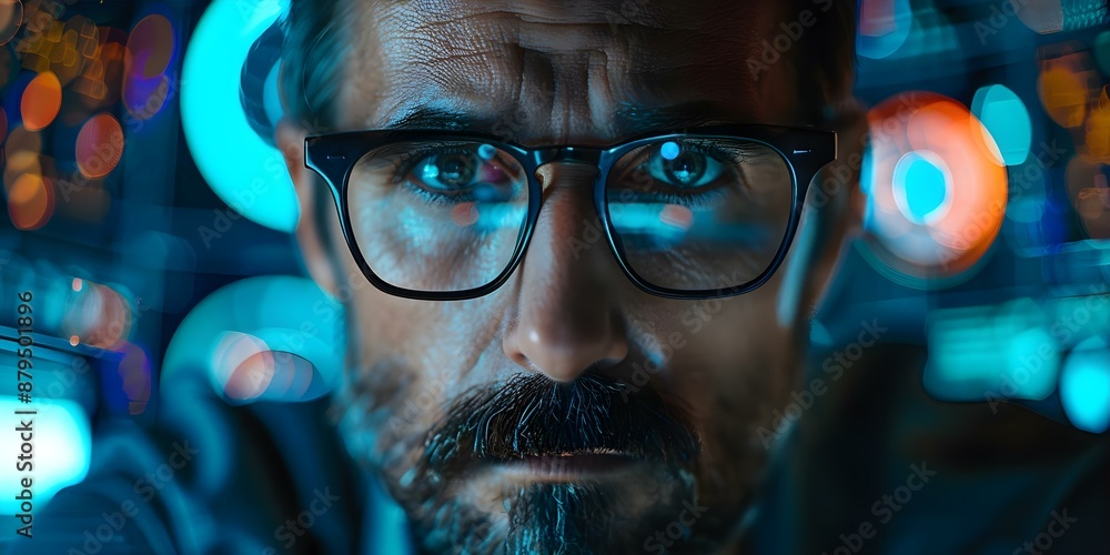 Poster preventing online attacks cybersecurity expert safeguards digital information from hackers. concept 