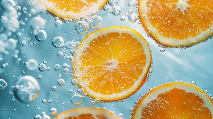 sliced ​​orange slices in sparkling water