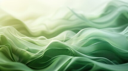Fototapeta premium Abstract green fabric texture with waves and folds. Soft and elegant green silk or satin material for background or wallpaper.