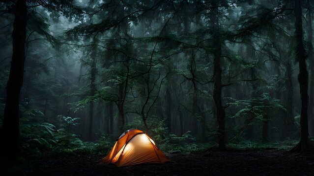 rain on the tent in the forest, tropic, quiet, calm, peaceful, meditation, camping, night, relax