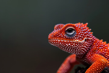Fototapeta premium A red-headed agama lizard with a black background.