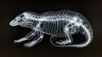 A black and white x-ray of a Komodo dragon