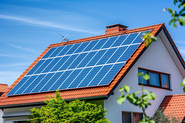 Fototapeta premium Detached house with photovoltaic system (A.I.-generated)