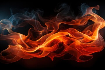 Fototapeta premium Vivid, abstract swirling flames with smoke on a dark background, showcasing dynamic motion and vibrant colors, symbolic of energy and transformation.