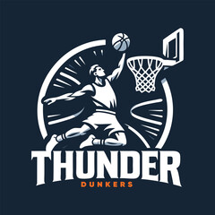Basketball team logo. Basketball player dunking vector.