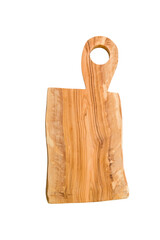 Olive wooden cutting board, handmade wood cutting board isolated on white background with clipping part.