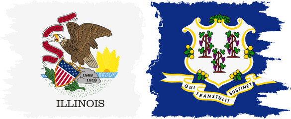 Obraz premium Connecticut and Illinois states grunge brush flags connection, vector