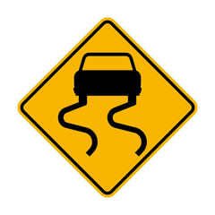 Slippery When Wet Road Sign