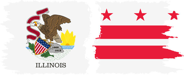 District of Columbia USA - Washington, DC and Illinois state grunge brush flags connection vector