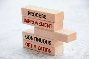 Process improvement and continuous optimization text on wooden blocks. Operational excellence...