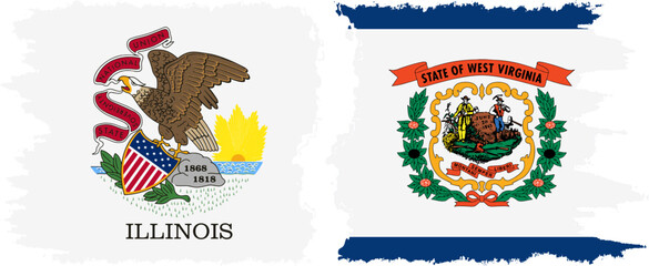West Virginia and Illinois states grunge brush flags connection vector