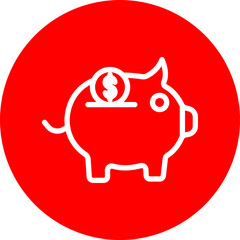 Obraz premium Piggy Bank Vector Line White Circle Red