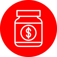 Donation Jar Vector Line White Circle Red