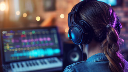 Music Producer Working on Audio in Studio with Copy Space