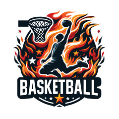Basketball team logo. Basketball player dunking vector.