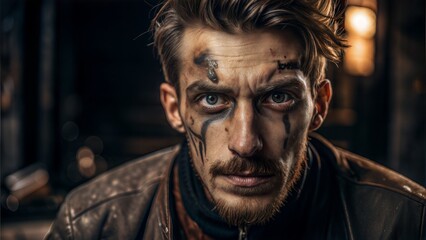 Obraz premium a man with a face painted with black paint