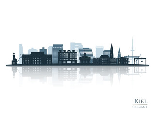 Fototapeta premium Kiel skyline silhouette with reflection. Landscape Kiel, Germany. Vector illustration.