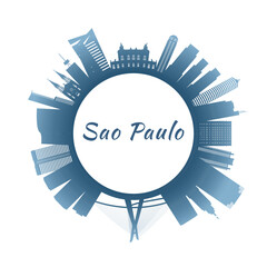 Sao Paulo skyline with colorful buildings. Circular style. Stock vector illustration.