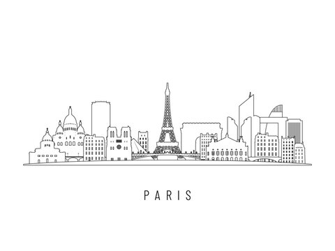 Detailed Paris skyline vector illustration. Paris buildings in line art style, perfect for modern designs.