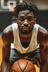 african american man basketball player training in the hall hold ball