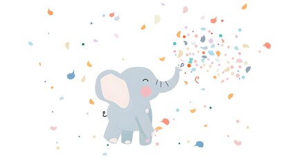Playful Elephant Frolicking in Colorful Whimsical Environment