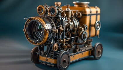 Vintage Antique Movie Projector with Theatrical Lighting, Historic Film Projection Equipment, Retro Cinema Technology, Classic Filmmaking Tools